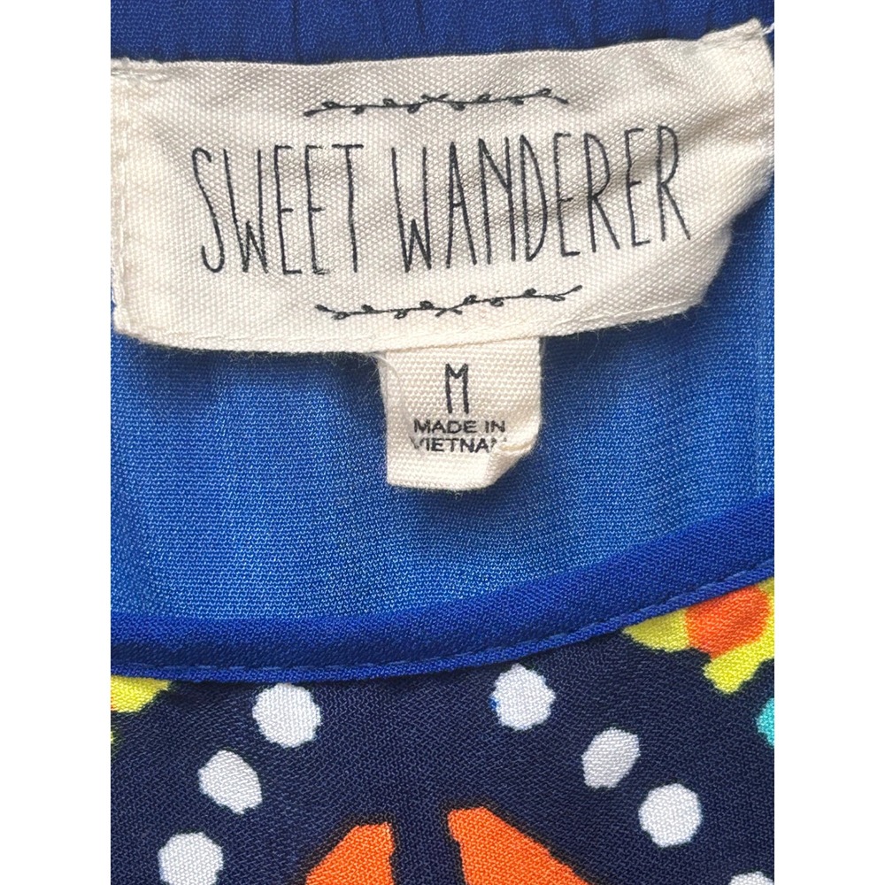 Sweet Wanderer Blue Dashiki Print Romper Boho Spaghetti Strap Womens Medium - Picture 6 of 6